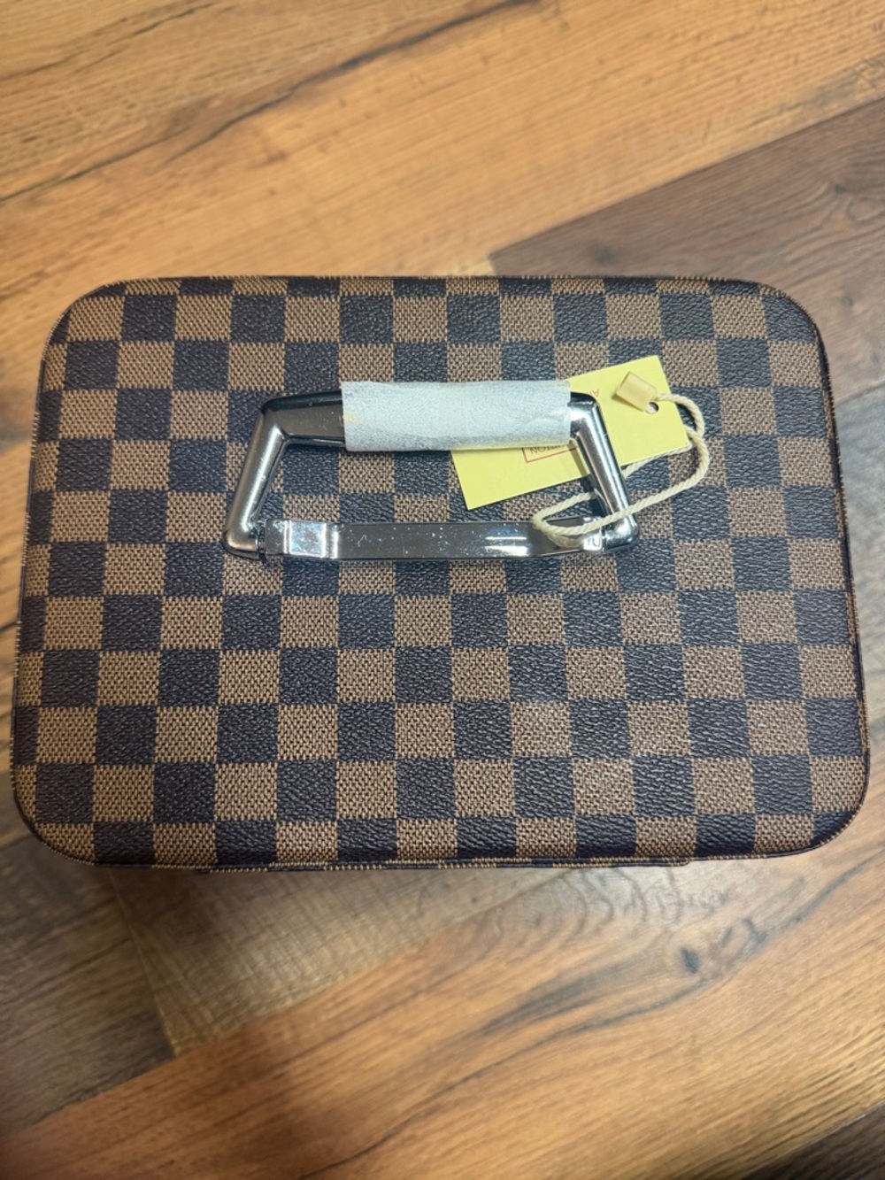 NWT Checkered Dark Brown/Light Brown Vanity Large Cosmetic Case